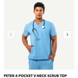 Peelz Men’s Scrubs Healthcare Medical Uniform Top Pockets Blue Peter V Neck XL